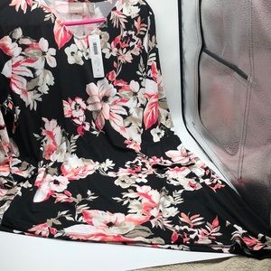 Chico’s Black Floral Long Sleeve Blouse L NWT
